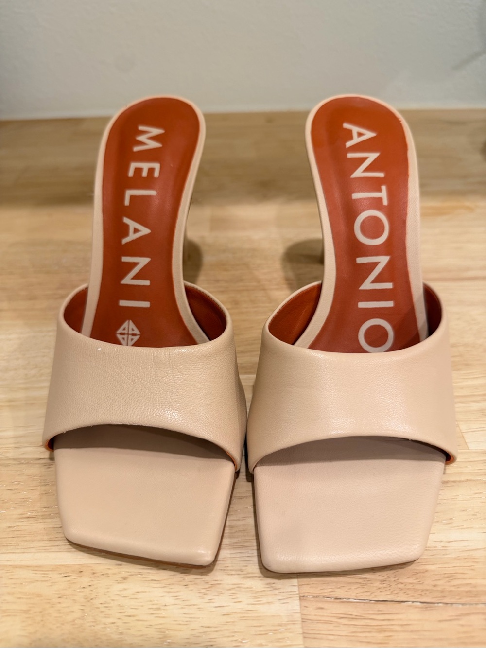 ANTONIO MELANI Blush Nude Slide Heeled Sandals